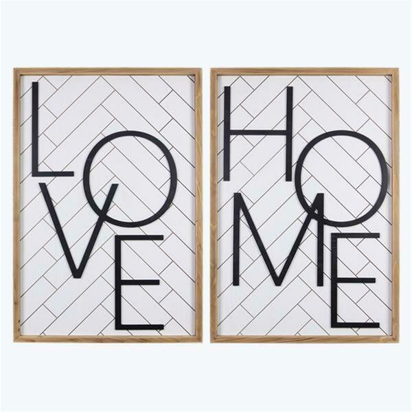 Youngs Wood Modern Country Home & Love Wall Sign, Assorted Color - 2 Piece 21355